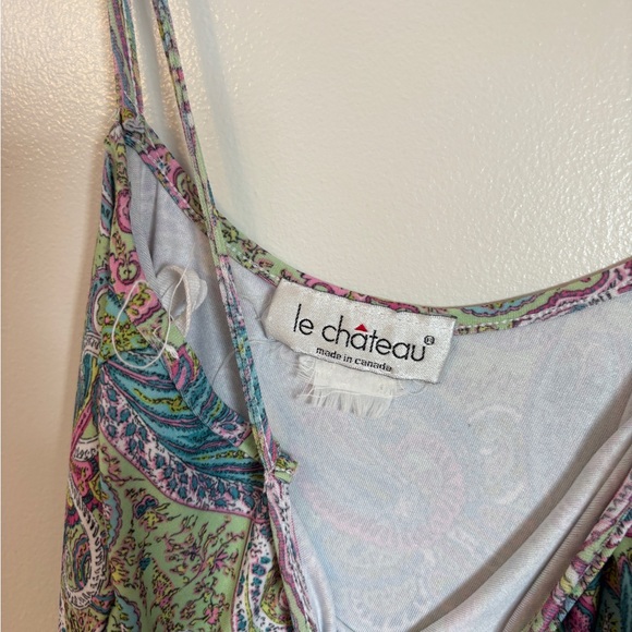 Le Chateau Paisley Print Midi Dress in Blue, Pink, and Green - Picture 4 of 4